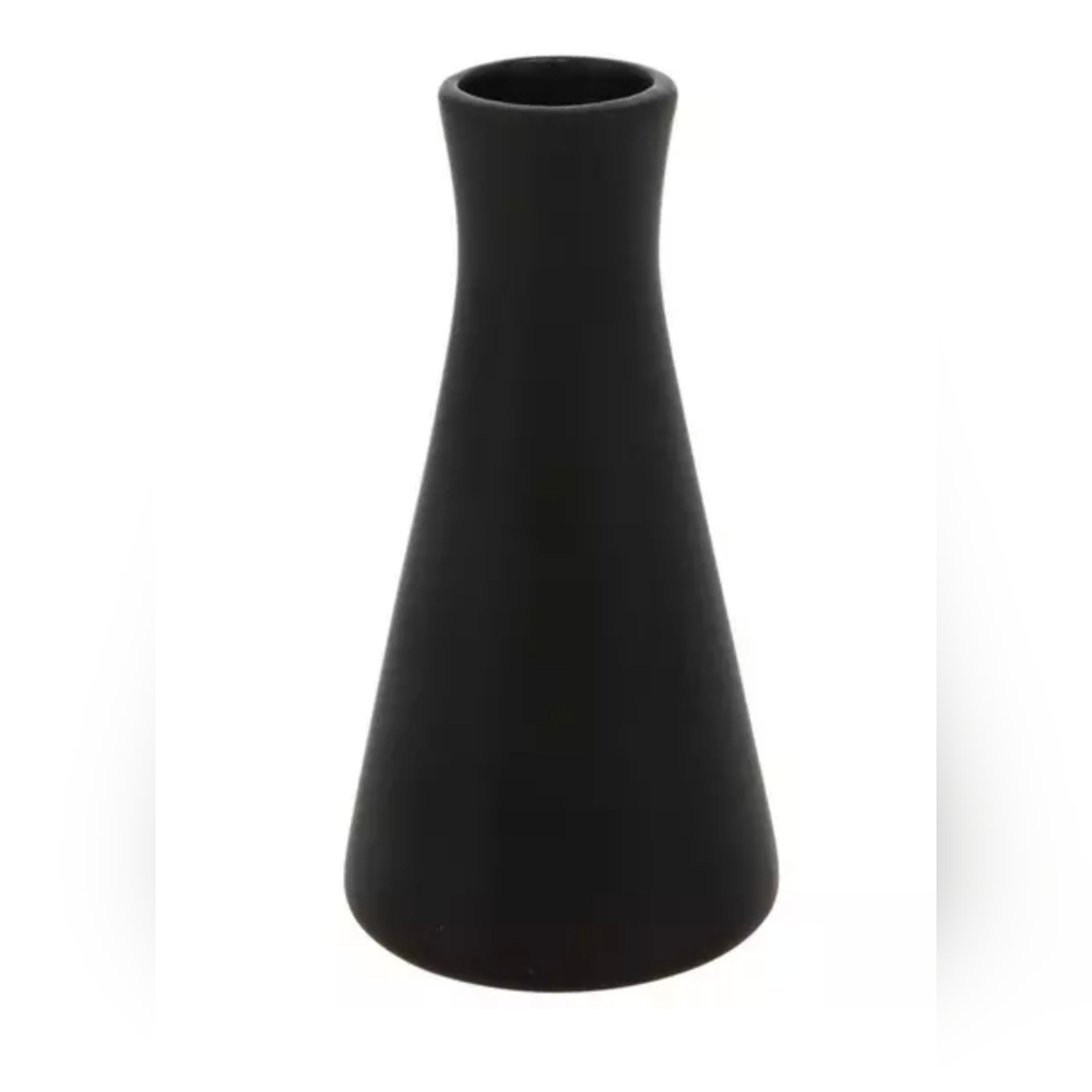 Matte Black Erlenmeyer Flask Ceramic Vase